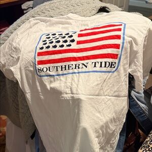 Southern Tide White Tee with Red and Blue Graphic
